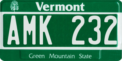 VT license plate AMK232