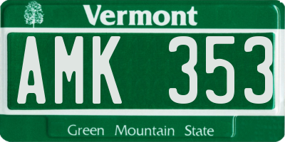 VT license plate AMK353