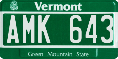 VT license plate AMK643