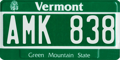 VT license plate AMK838