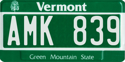 VT license plate AMK839