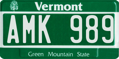 VT license plate AMK989