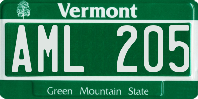VT license plate AML205