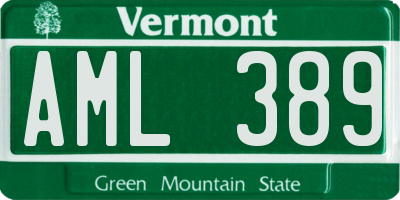 VT license plate AML389