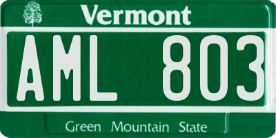 VT license plate AML803