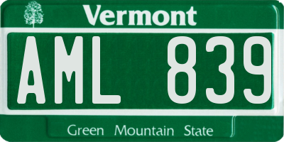 VT license plate AML839