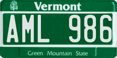 VT license plate AML986