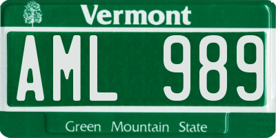 VT license plate AML989