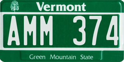 VT license plate AMM374