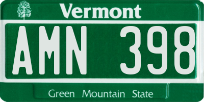 VT license plate AMN398