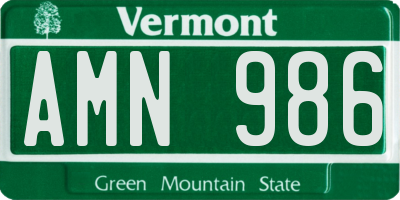 VT license plate AMN986