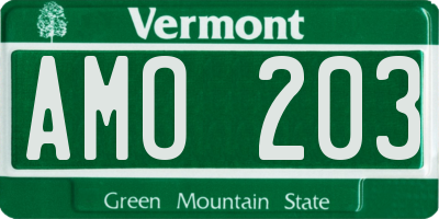 VT license plate AMO203