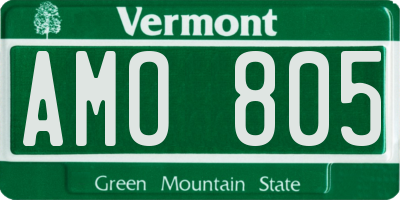 VT license plate AMO805
