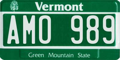 VT license plate AMO989