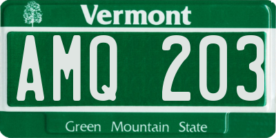 VT license plate AMQ203