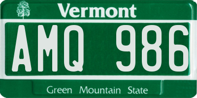 VT license plate AMQ986