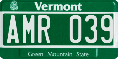 VT license plate AMR039