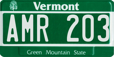 VT license plate AMR203