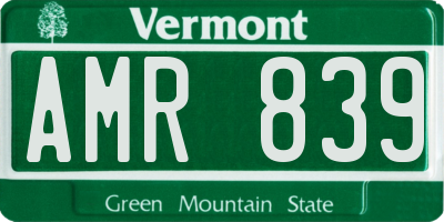 VT license plate AMR839