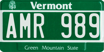 VT license plate AMR989