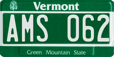 VT license plate AMS062