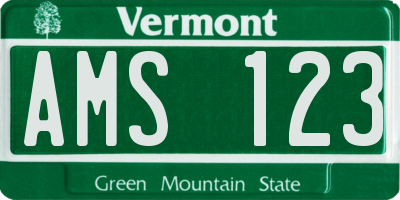 VT license plate AMS123