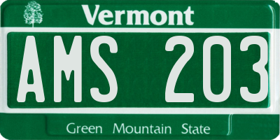 VT license plate AMS203