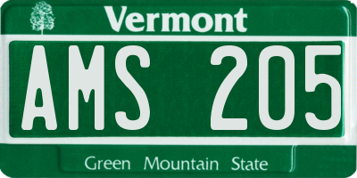 VT license plate AMS205