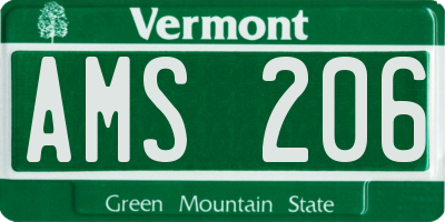 VT license plate AMS206