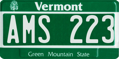 VT license plate AMS223