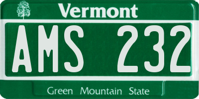 VT license plate AMS232