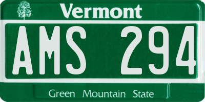 VT license plate AMS294