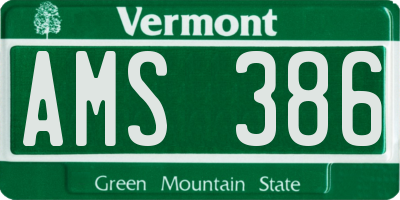 VT license plate AMS386