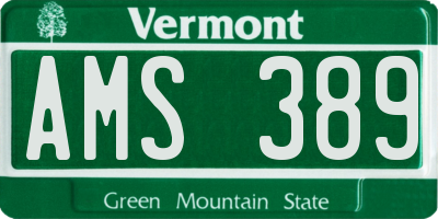 VT license plate AMS389