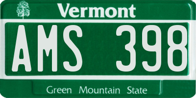 VT license plate AMS398