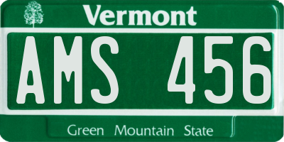 VT license plate AMS456