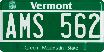 VT license plate AMS562