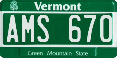 VT license plate AMS670