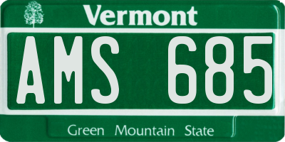 VT license plate AMS685