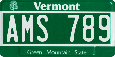 VT license plate AMS789
