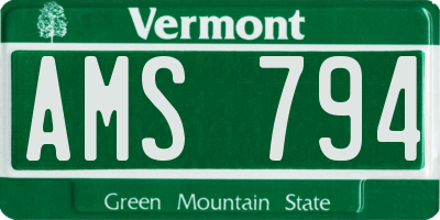 VT license plate AMS794