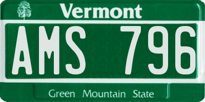 VT license plate AMS796
