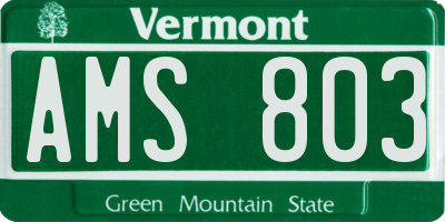 VT license plate AMS803