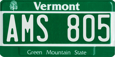 VT license plate AMS805