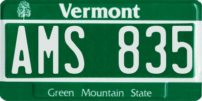 VT license plate AMS835