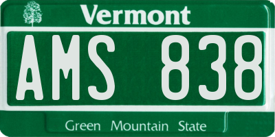 VT license plate AMS838