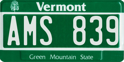 VT license plate AMS839