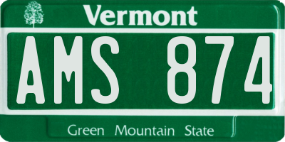 VT license plate AMS874