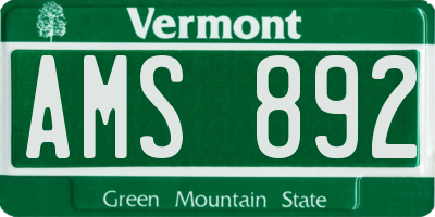 VT license plate AMS892