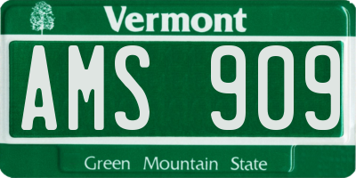 VT license plate AMS909